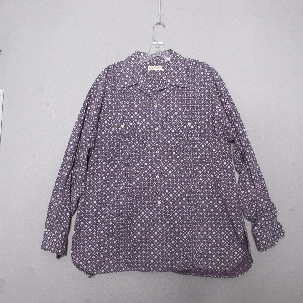 Vintage‎ Banana Republic Shirt Men Button L Purple Floral 90s Cotton Hong Kong