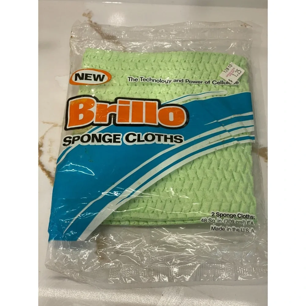 Vintage Brillo‎ Sponge Cloths 2 Count Cellulose Reusable Cleaning New Old Stock