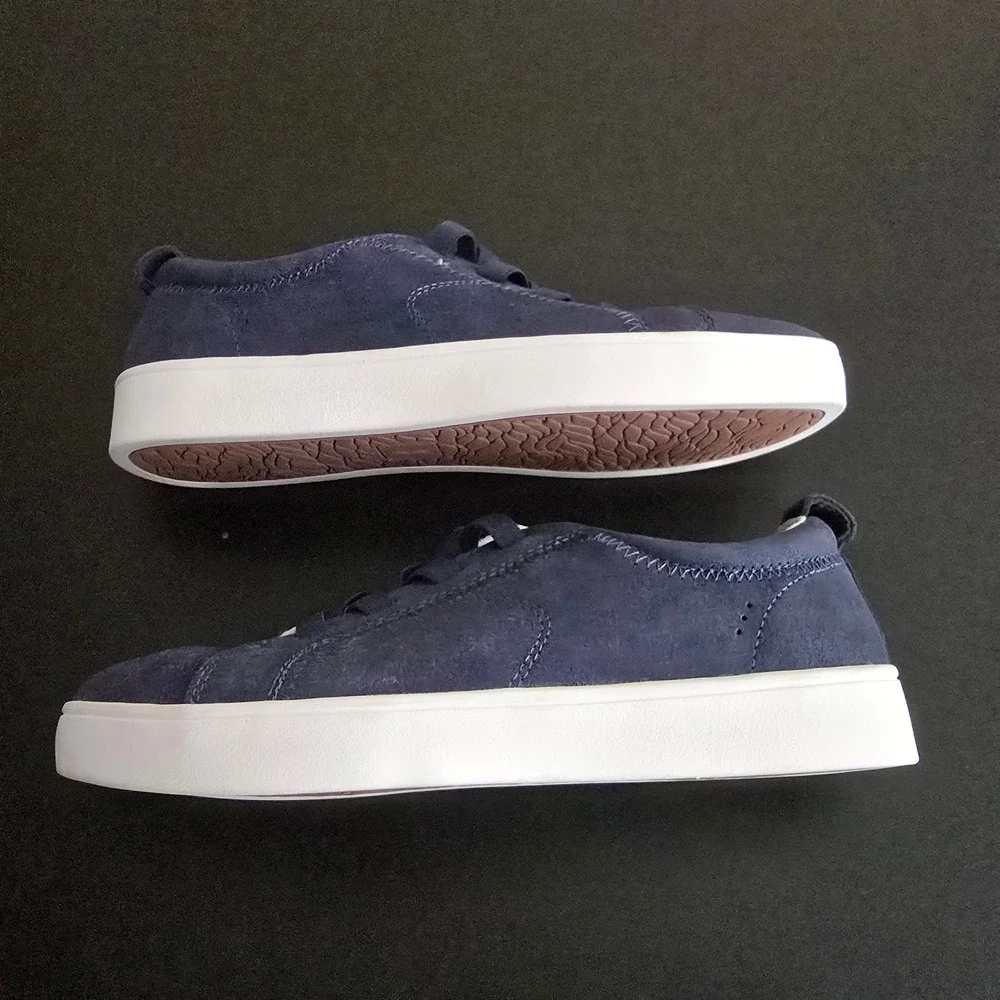 Revitalign Womens Navy Blue Suede Shimmer Orthotic Lace Up Sneakers Low Top 10D