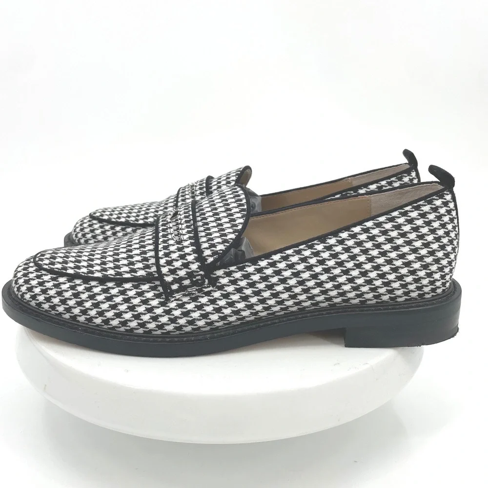 Ann Taylor Houndstooth Loafers Flats Size‎ 10M Black White Woven Fabric PRISTINE