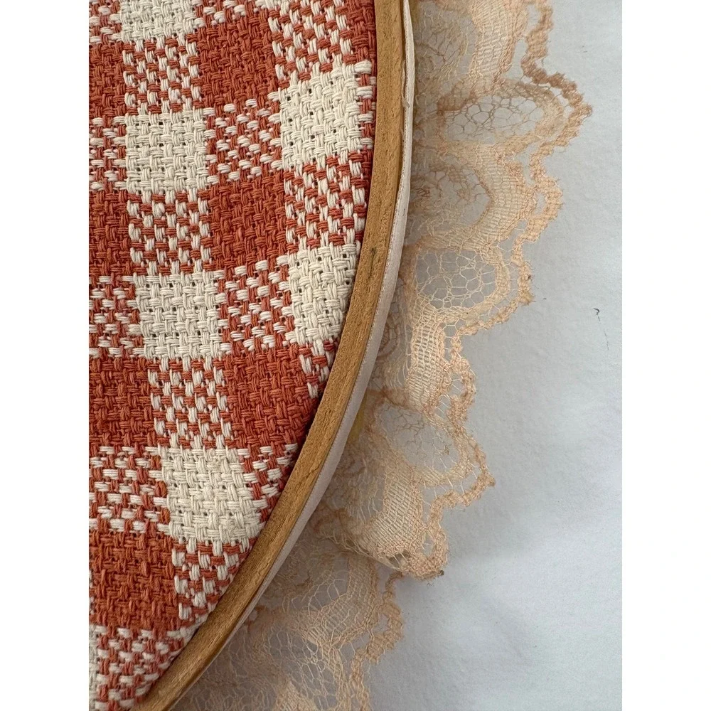 Handmade Sunflower Gingham Kitchen Towel Holder Set Orange Lace Trim Farmhouse