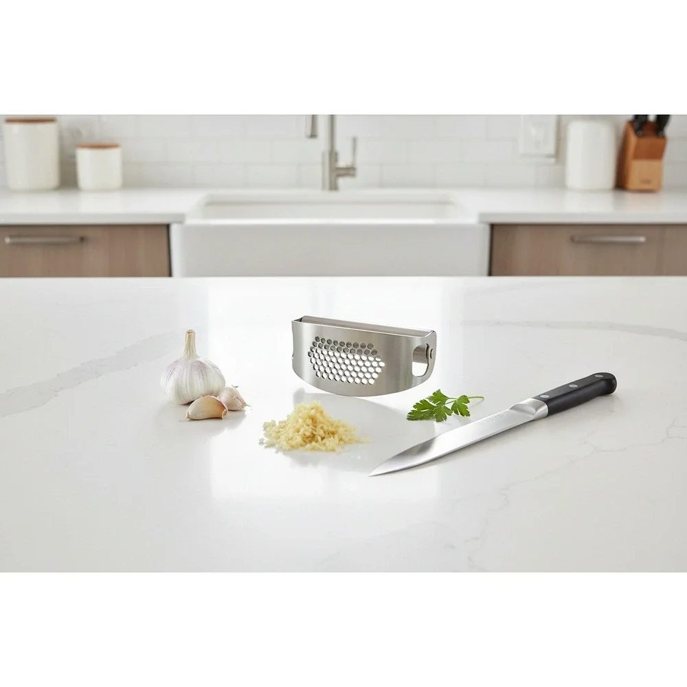 Stainless‎ Steel Garlic Press Rocker Manual Mincer Ginger Crusher