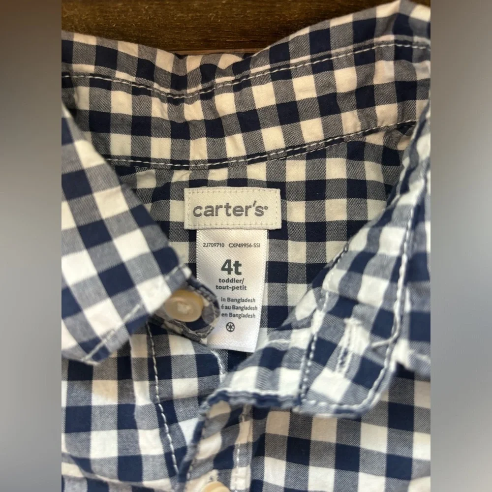 Carters Boys Size 4T Blue Plaid Button Down