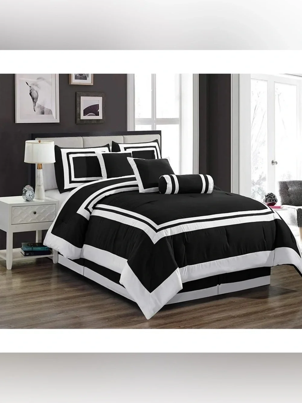 Black and White Geometric Comforter Set - Modern Home Bedding
