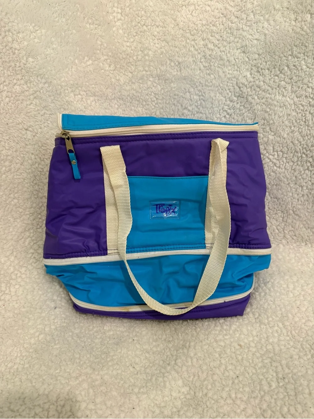 Collapsible Blue & Purple Cooler/Lunch Bag with Cream Handles