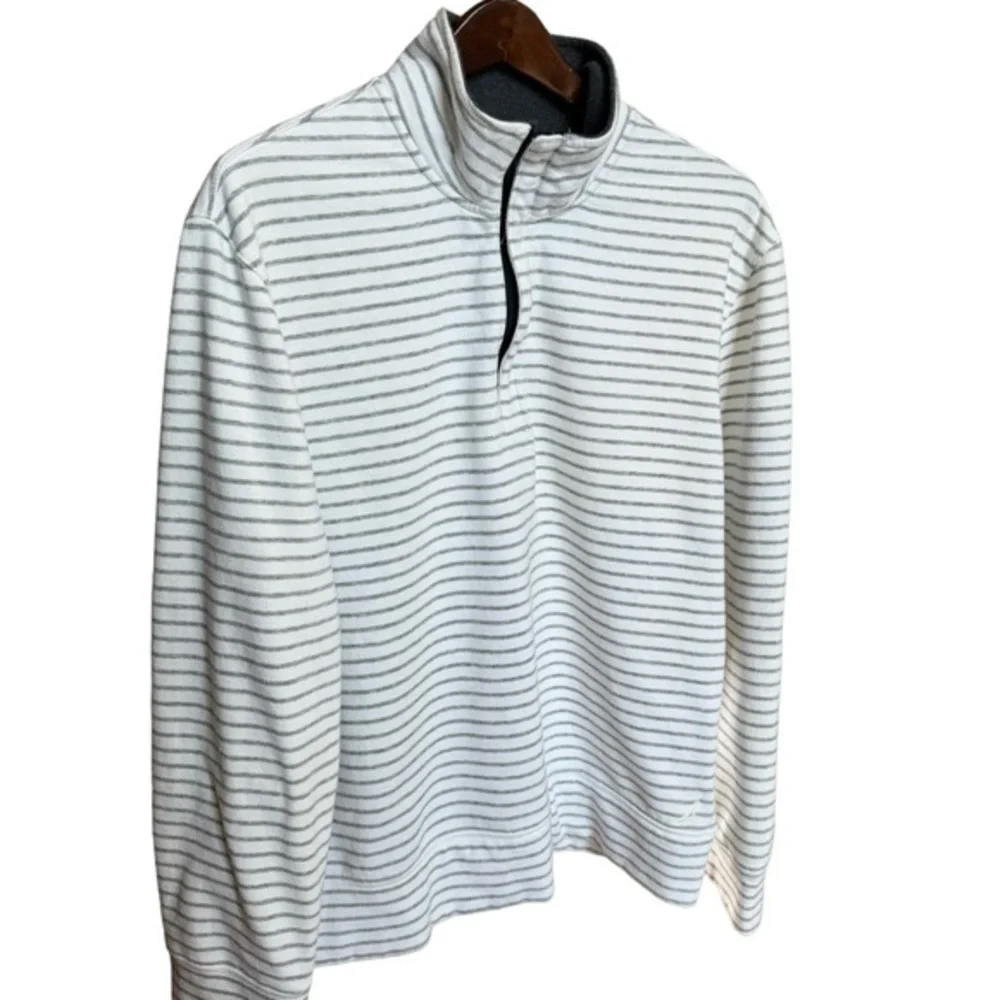 Nautica Men's Quarter Zip Sweater White‎ Gray Striped Size Large