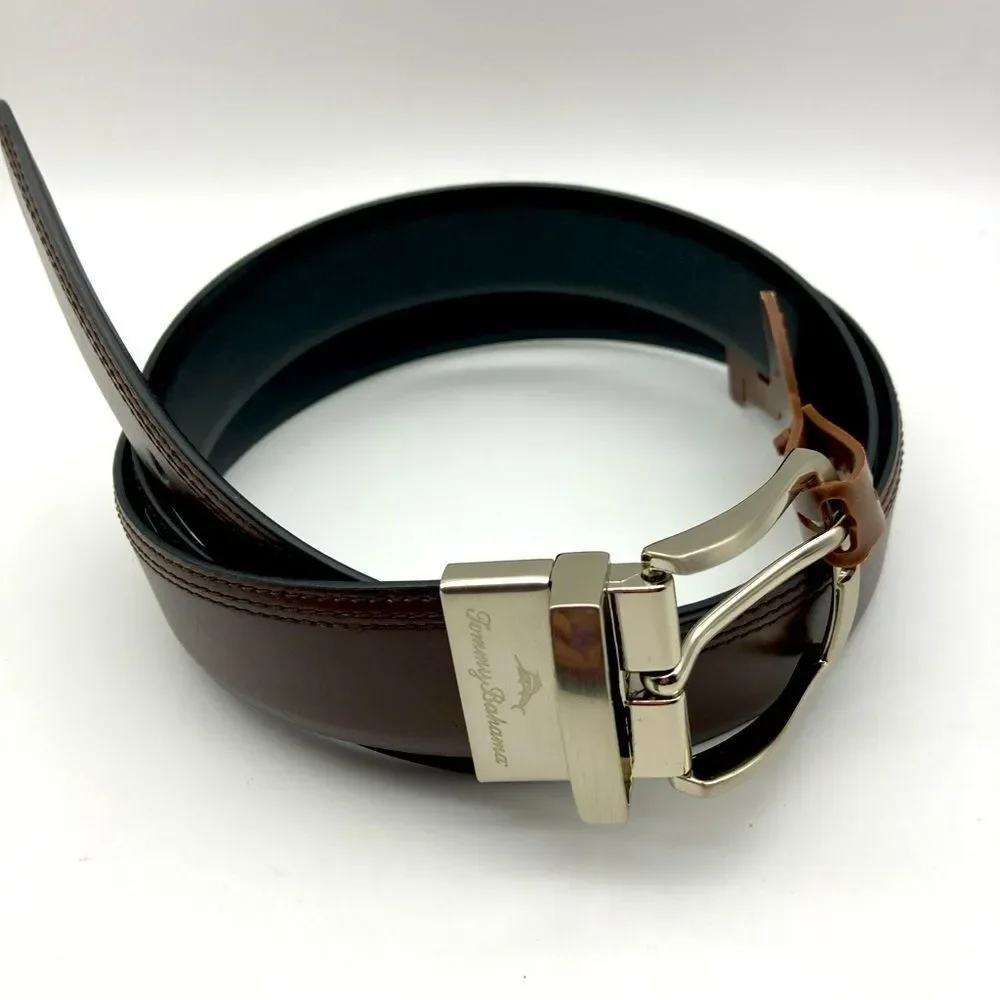 NWT Tommy Bahama Reversible Brown/Black Leather Men’s Belt Size L 38-40
