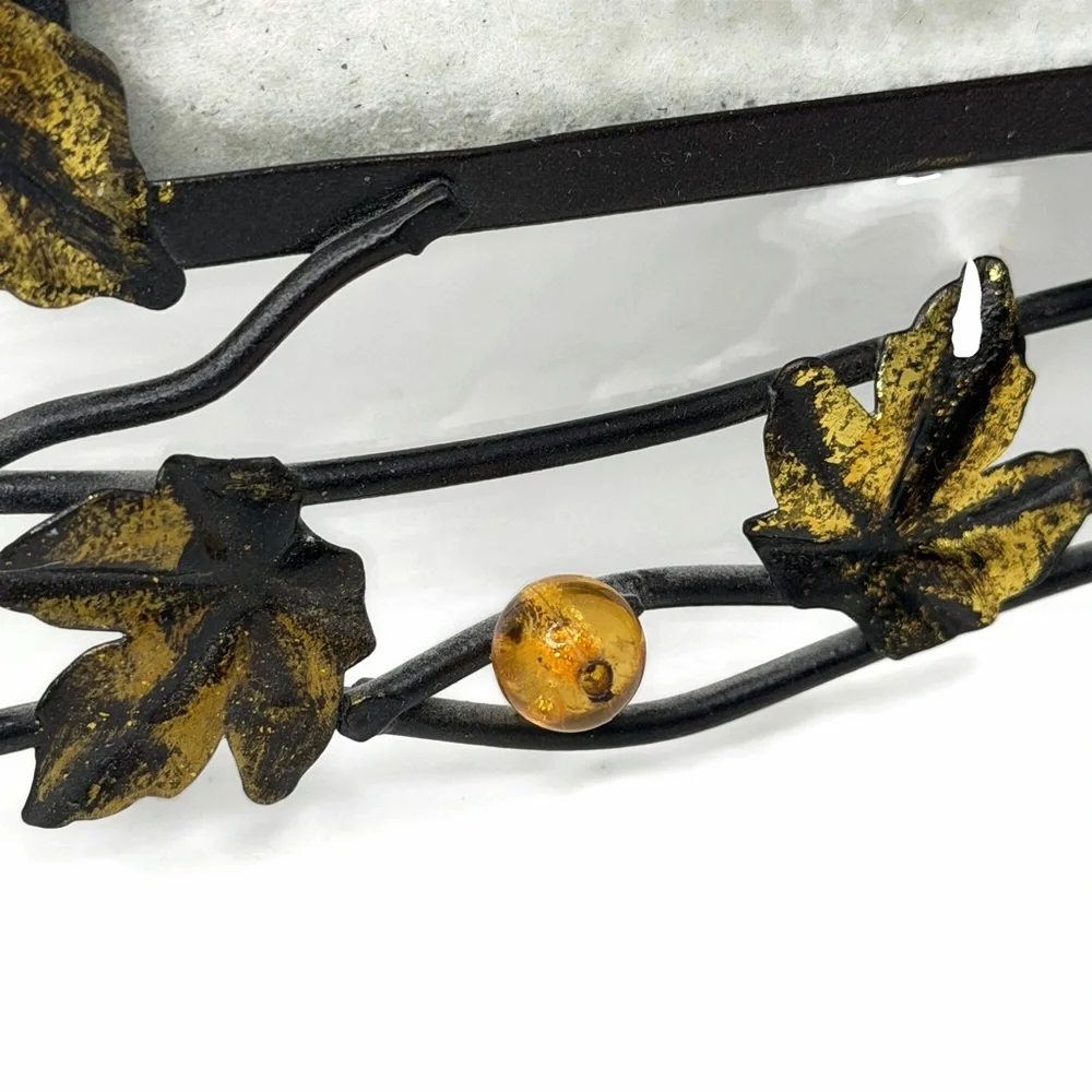 Rusting Metal Gold Black Leaves with Beads Picture Frame