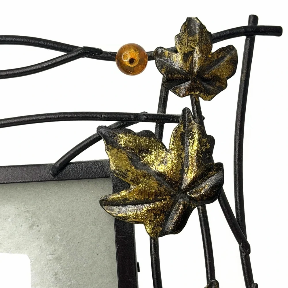Rusting Metal Gold Black Leaves with Beads Picture Frame