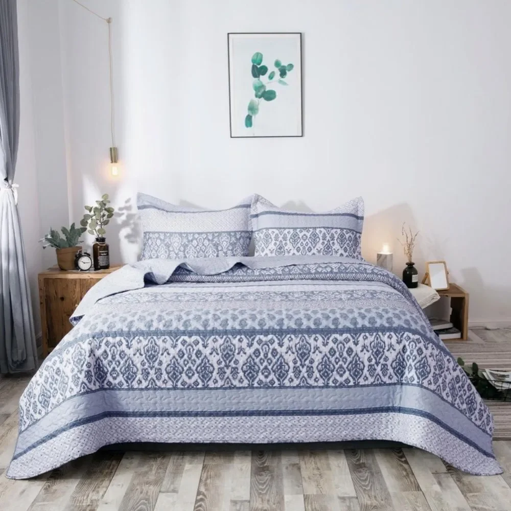 Cottage Boho Printed Queen Quilt Set Granny Shabby Chic Country Rustic New