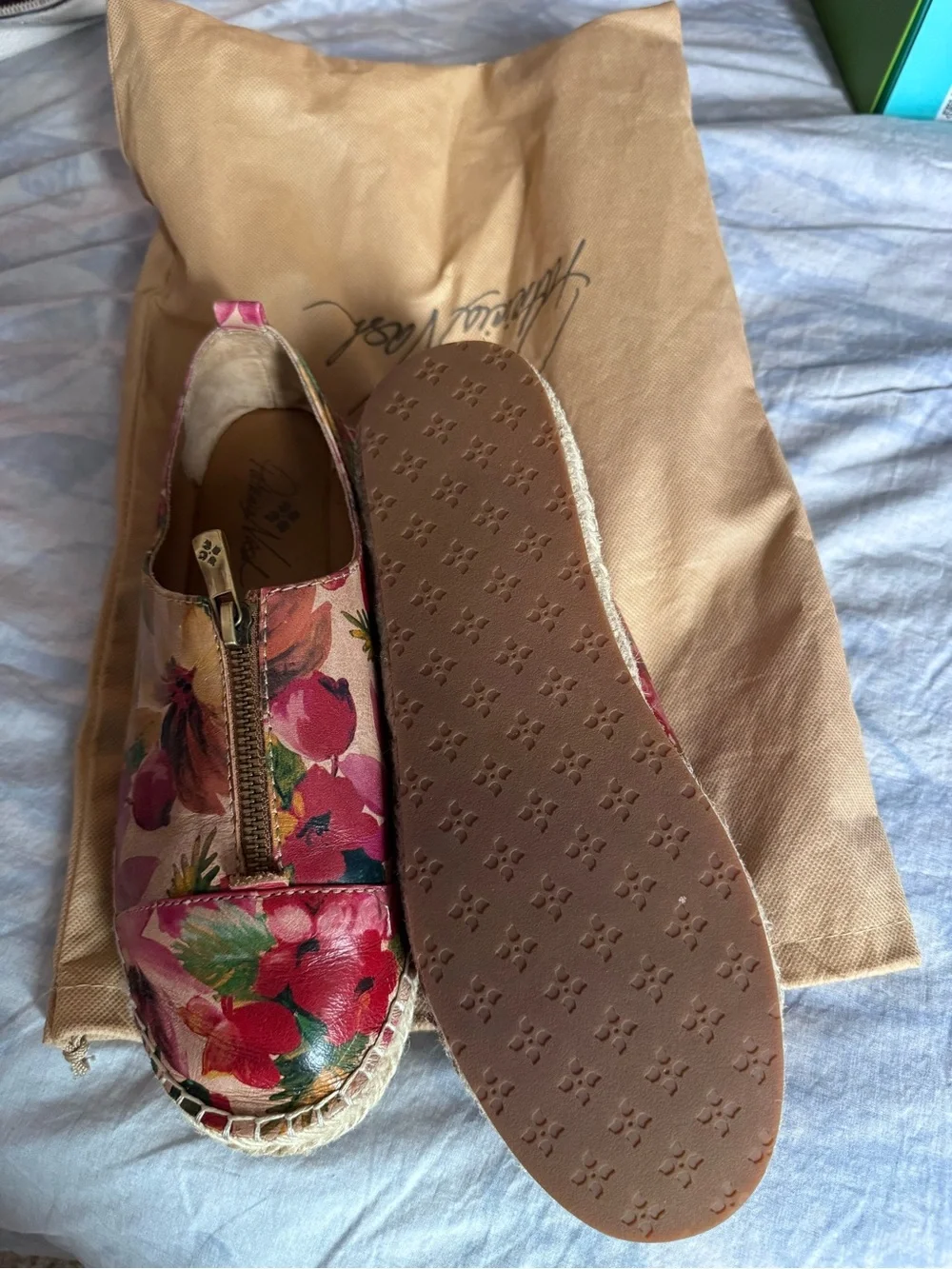 Patricia Nash Floral Pink Leather Espadrilles with Zipper