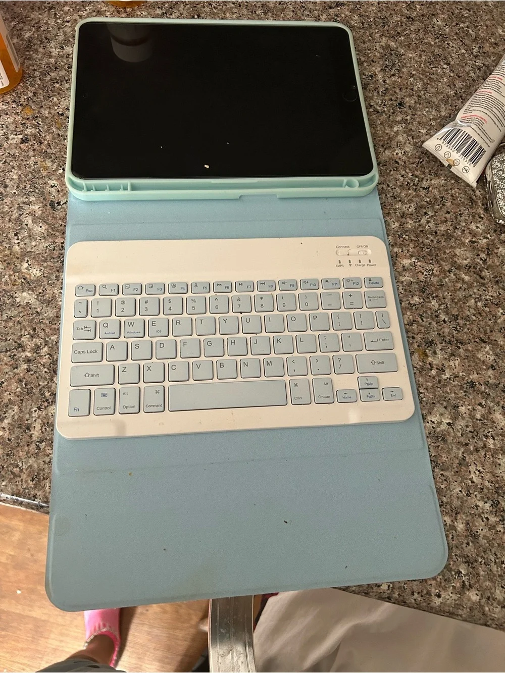Marble Pattern Tablet Keyboard Case - Blue & Rose Gold
