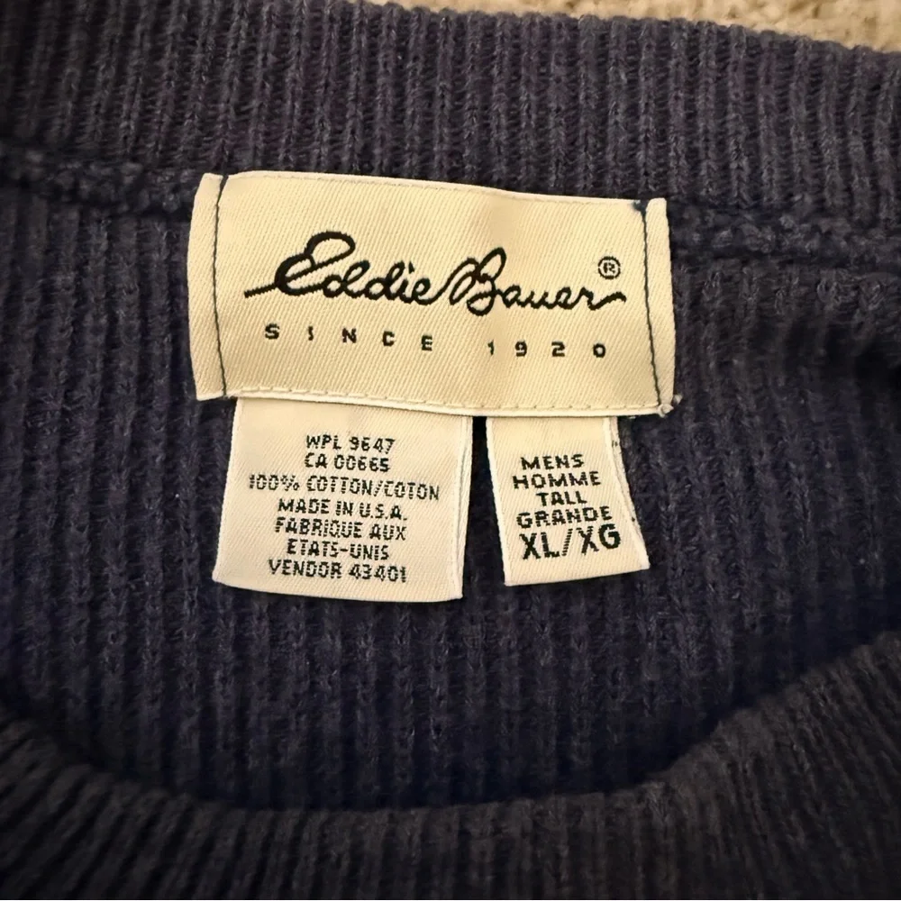 Eddie Bauer Navy Blue Cotton Knit Sweater XL Made in USA Oversized