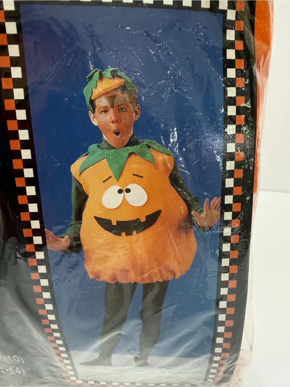 Orange Pumpkin Kids Costume with Green Leaves size large in kids new open pack