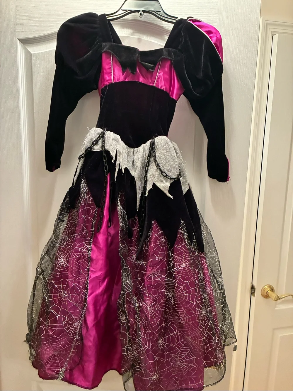 Used once Girls' Pink and Black Spiderweb Witch Costume Dress