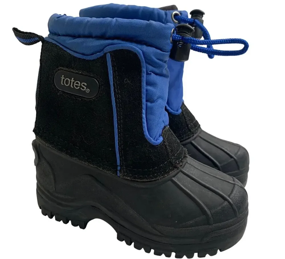 Totes Greg Toddler Boys Insulated Boots Sz 6 Black Blue Snow Water Resistant