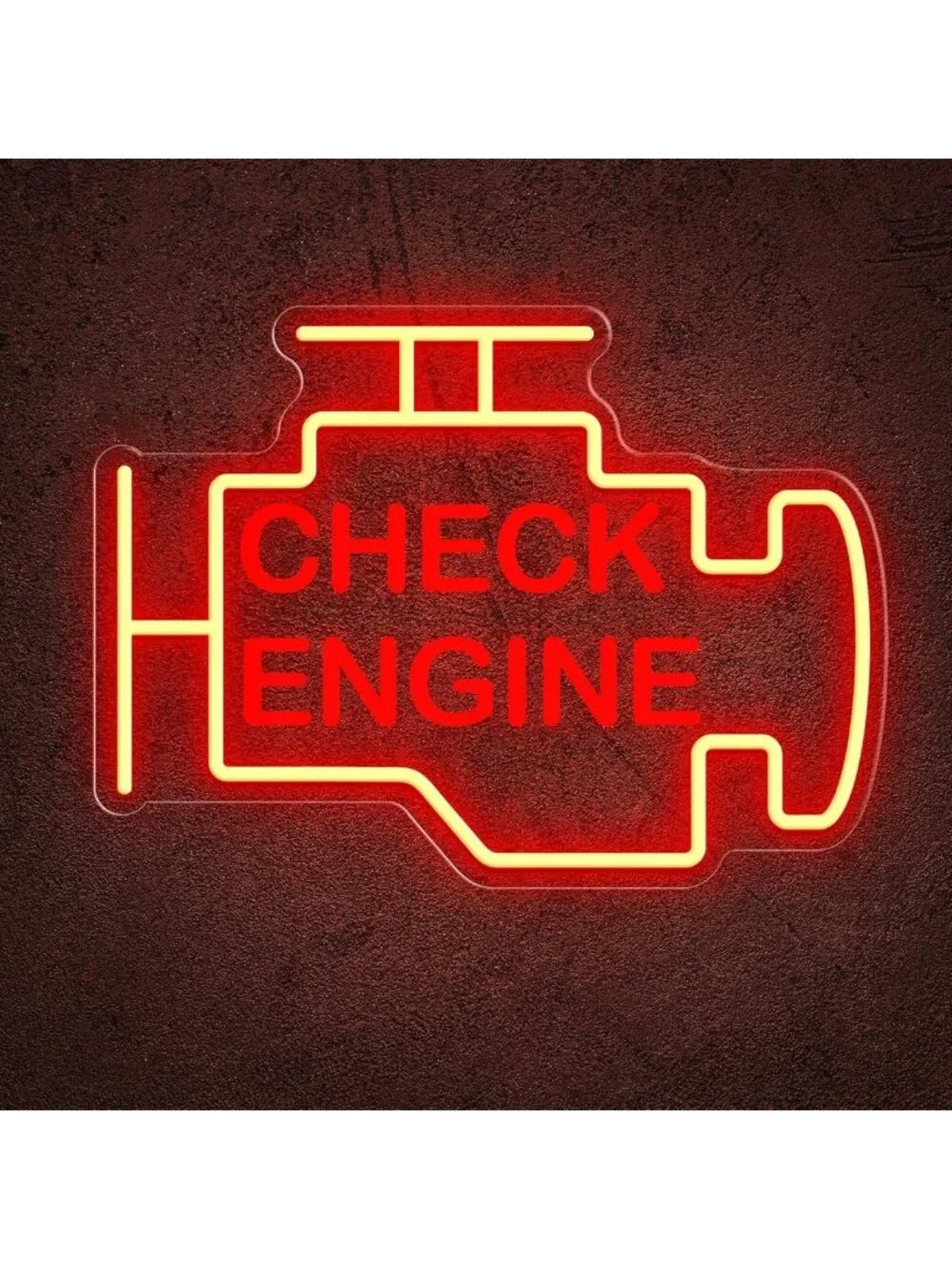 Dimmable LED Neon Sign - 15x11in Check Engine Light for Garage Wall Decor, USB