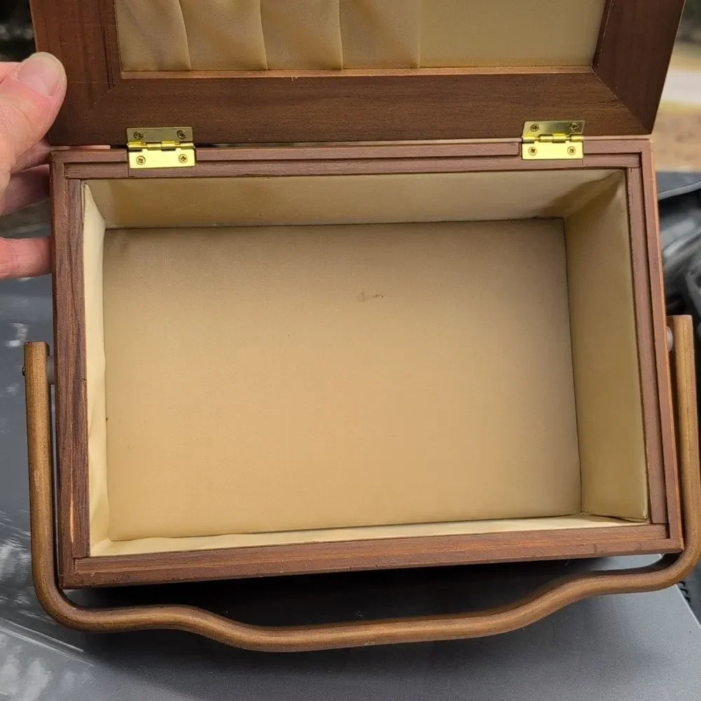Vintage Wood Sewing Box with Handle Floral Cottagecore Fabric Grandmacore
