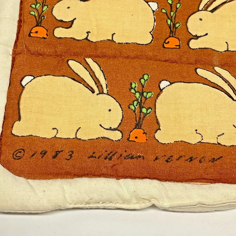 Vintage 1983 Lillian Vernon Potholders Hotpads RABBITS Folk Art-Alan Wood Design