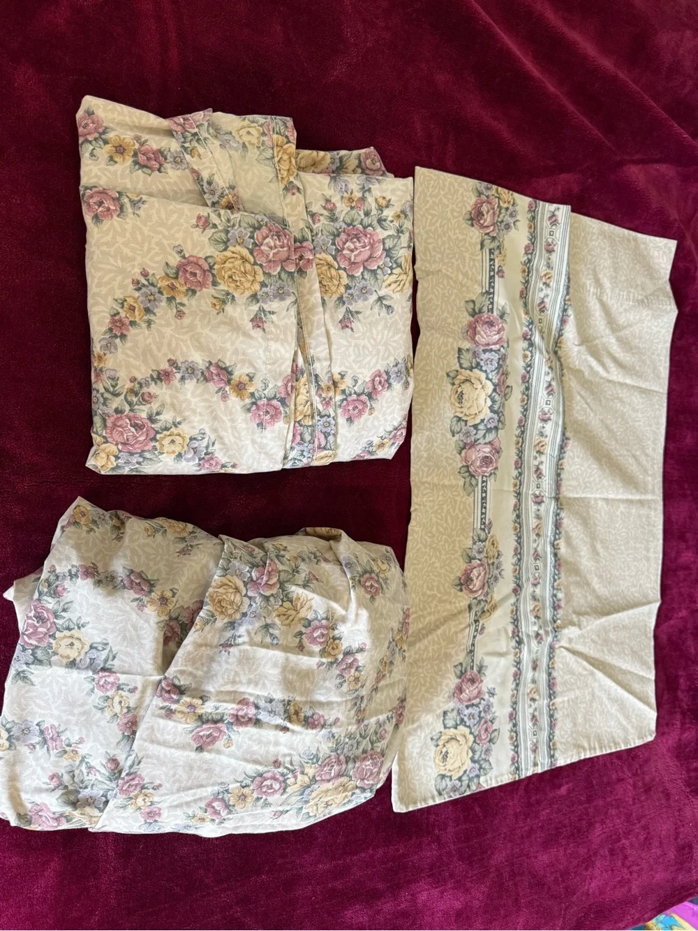 Vintage Jessica McClintock Queen Floral 3 Pc Bed Sheet Set