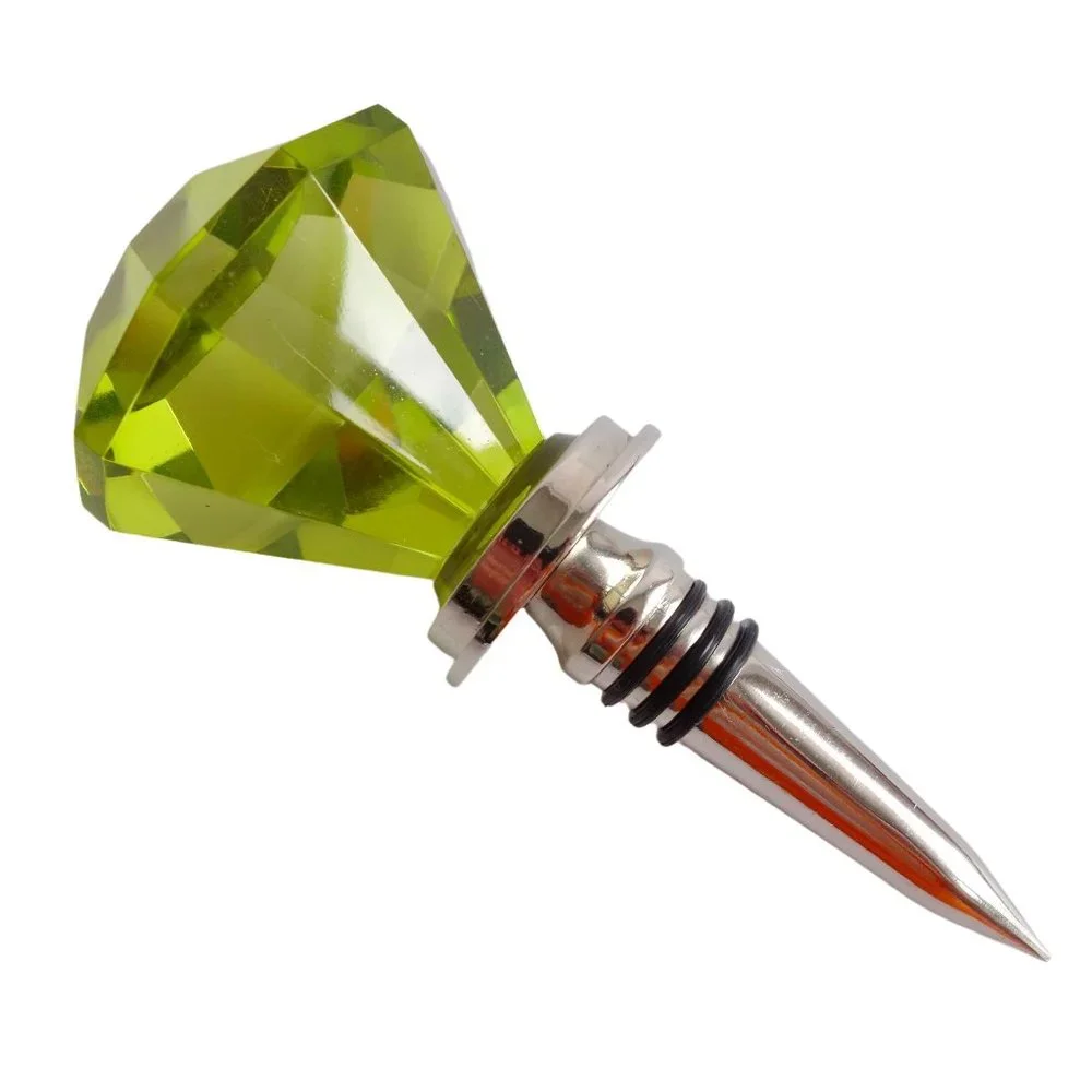 Large‎ Chartreuse Yellow Faceted Glass Wine Bottle Stopper 5 1/2 Inches