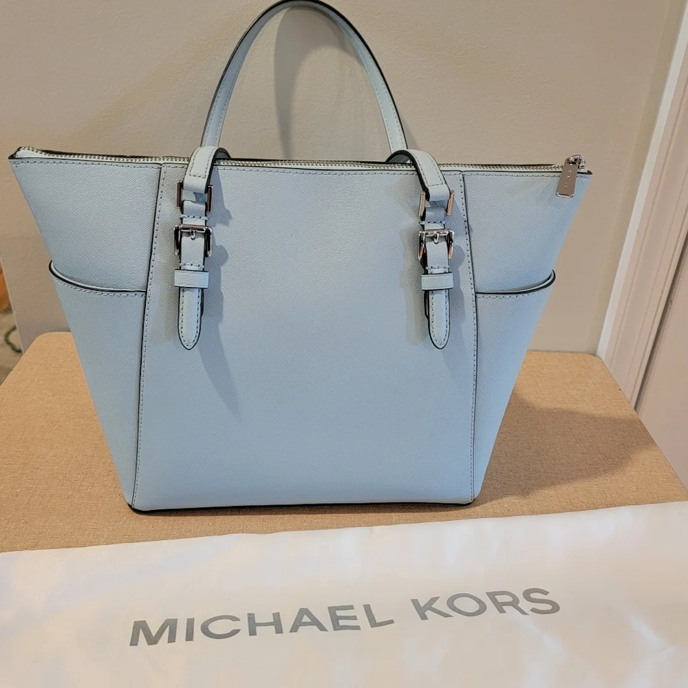 Michael Kors Charlotte Shoulder Tote Saffiano Leather Vista Blue‎