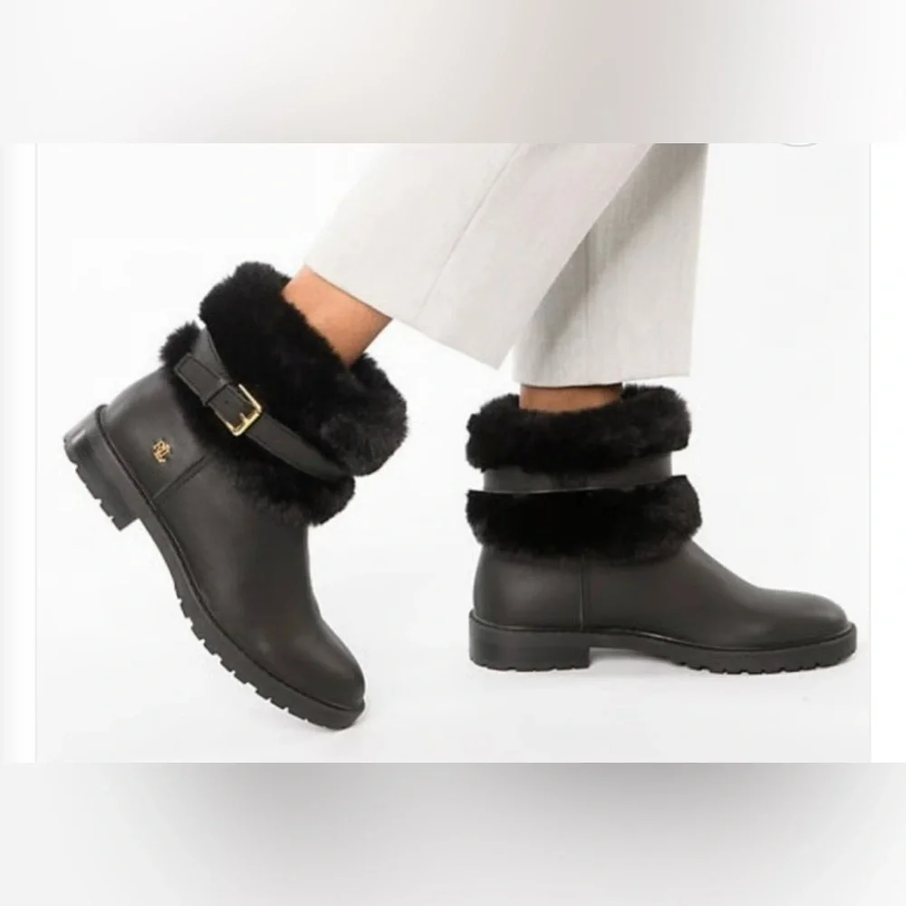 Ralph Lauren Women's Evanston‎ Black Fur-Lined Ankle Boots