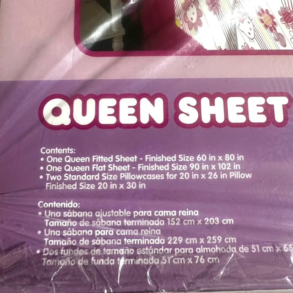 NEW Hello Kitty Sanrio Queen Sheet Set Pink Floral Y2K Cute Kawaii Bedding Soft