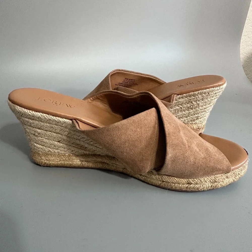 J.Crew Womens Tan Suede Crossover Espadrille Wedge Sandals BH272 Size 8