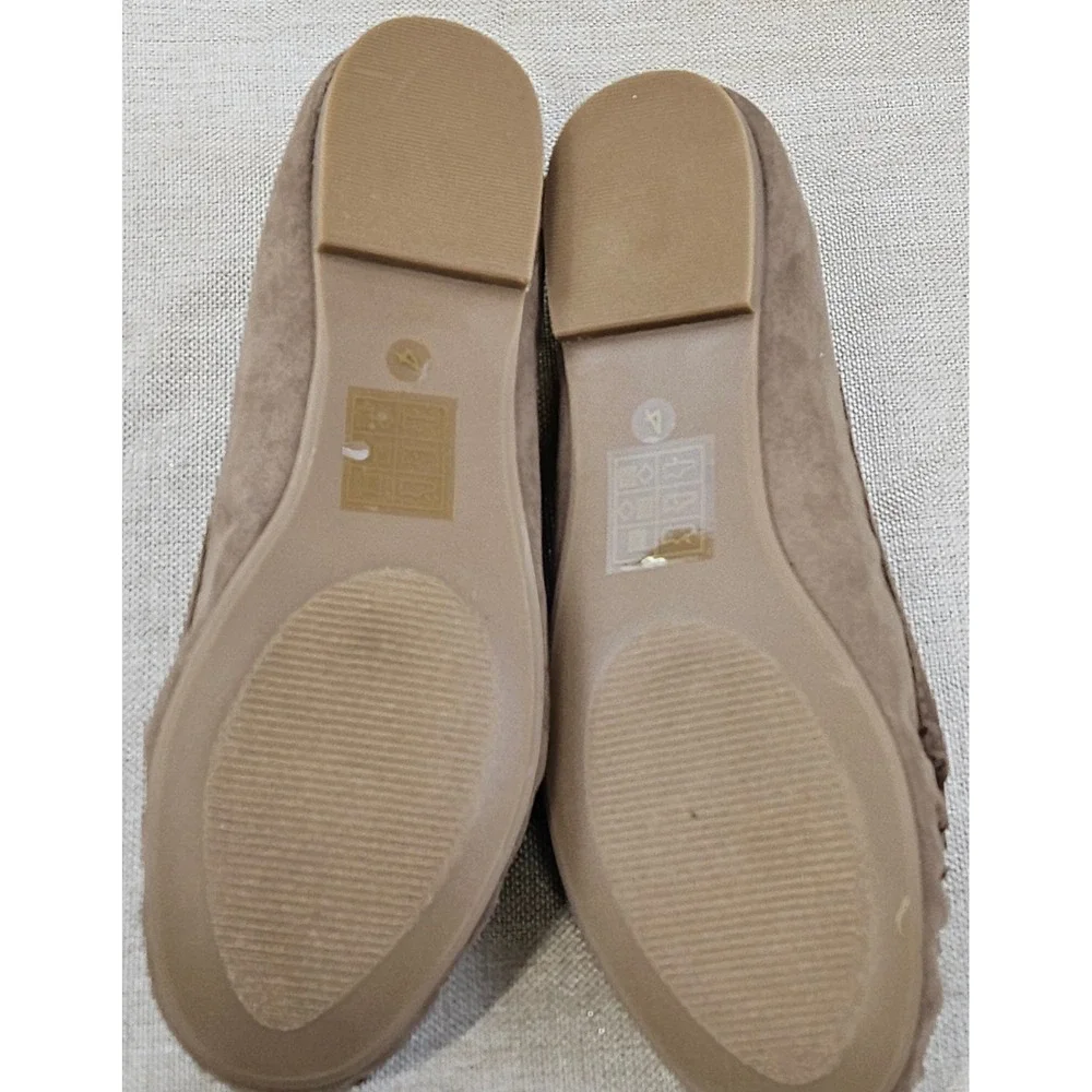Revel Girls Darcy Moccasin Flats Taupe Faux Suede Loafers Bow Detail‎ Size 4
