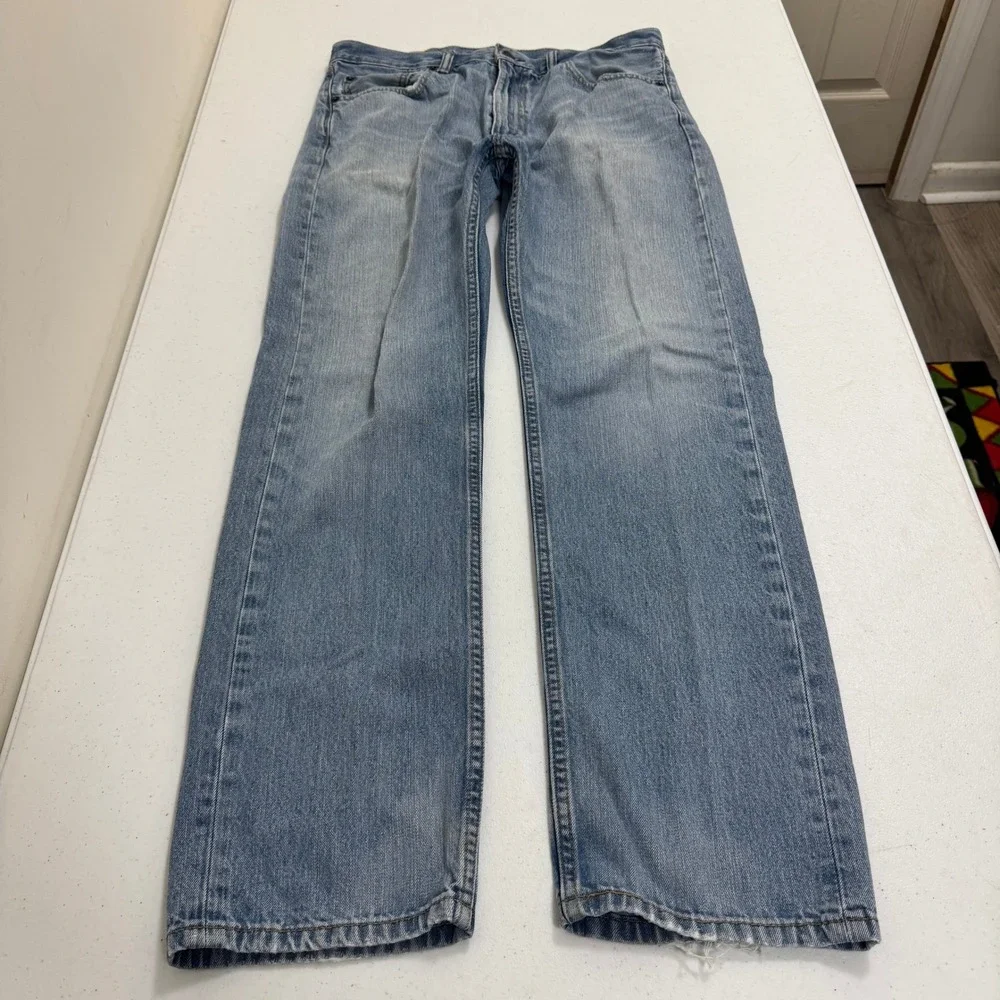 Levis 505 Regular‎ Fit Straight Leg Light Wash Blue Jeans W33 L32 Distressed