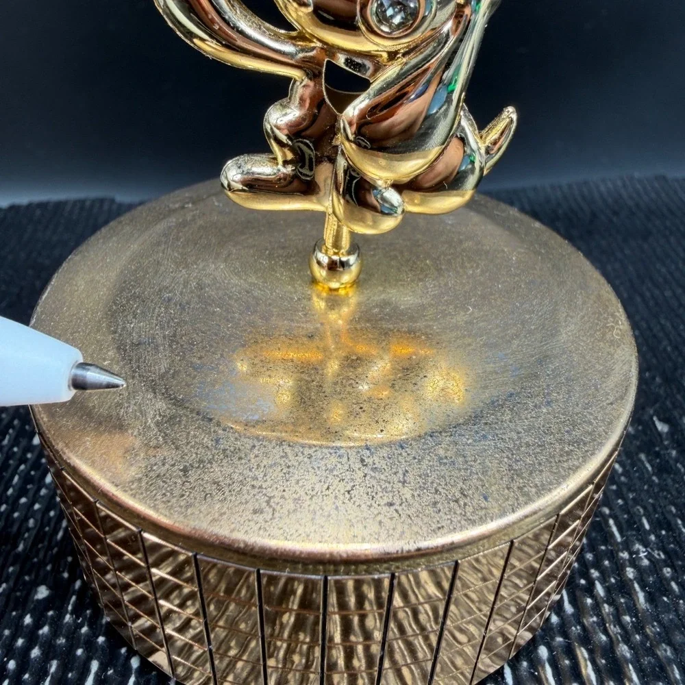 Matashi Crystals Gold Tone Puppy Dog Rotating Music Box Figurine Amber Crystals