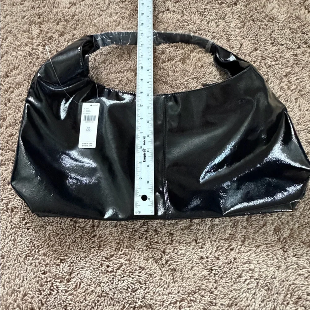 NWT new Anthropologie shiny faux patent leather tote bag purse black