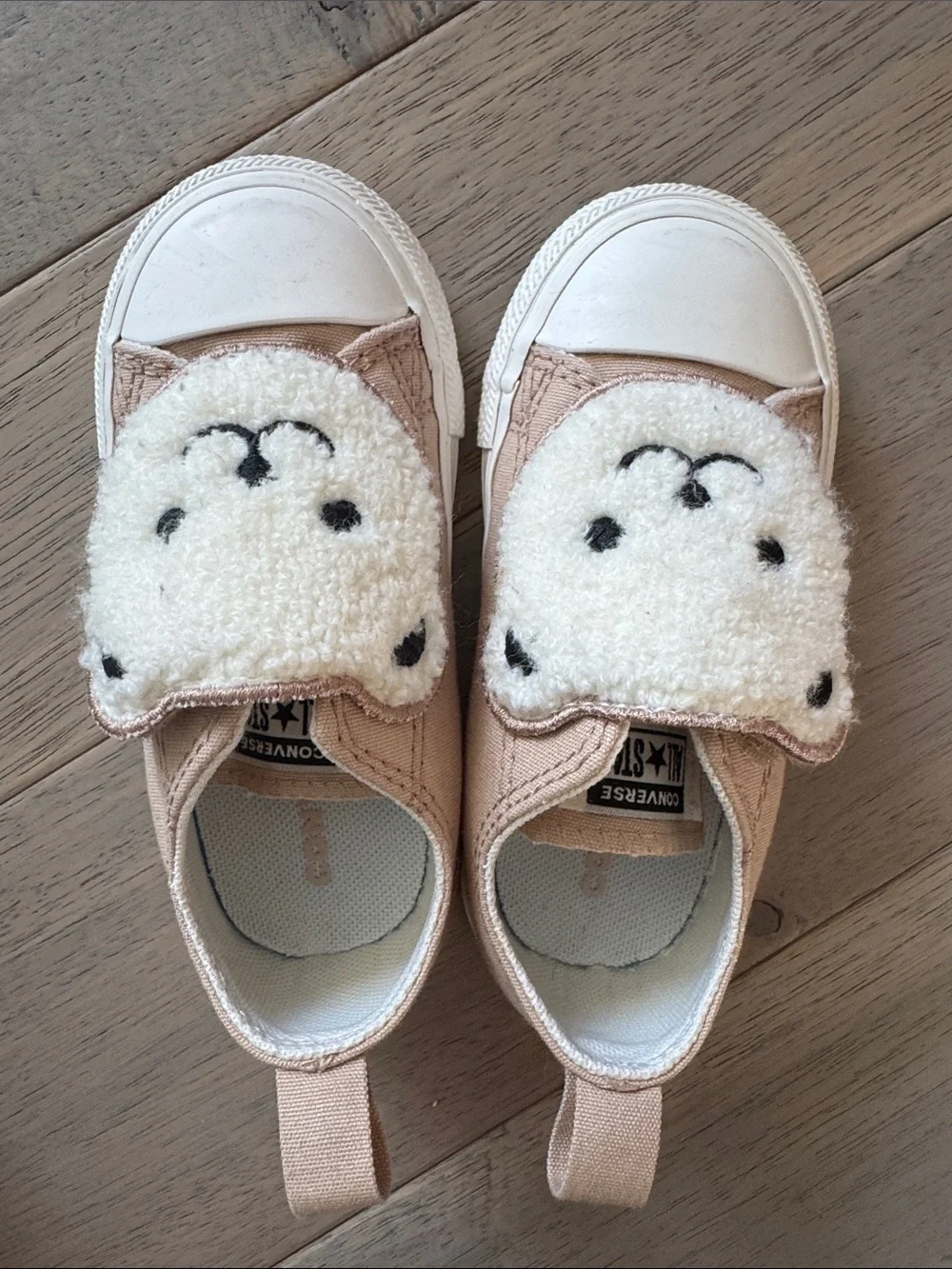 Converse Kids Pink Beige Bear Slip-On Sneakers