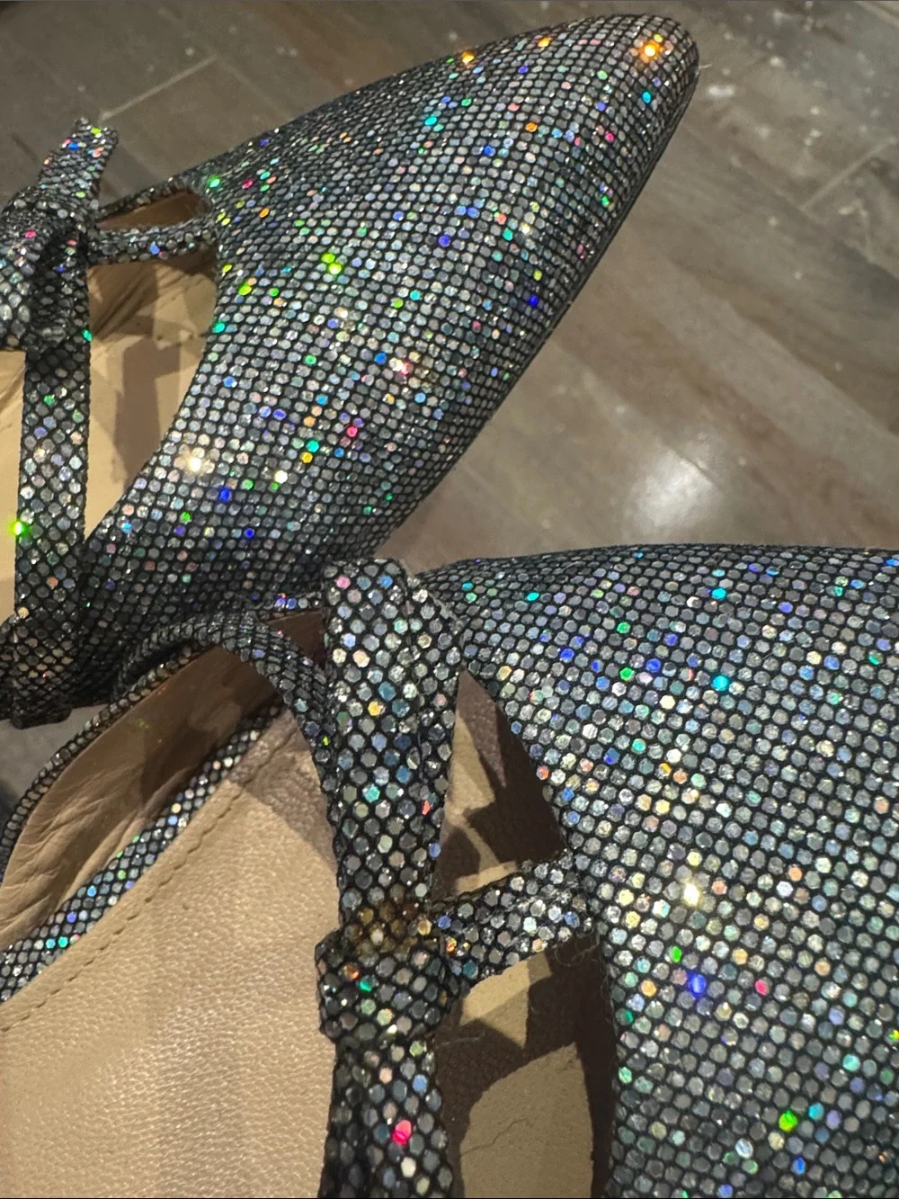 J. Crew Sparkling Silver Holographic Pointed D'Orsay Flats