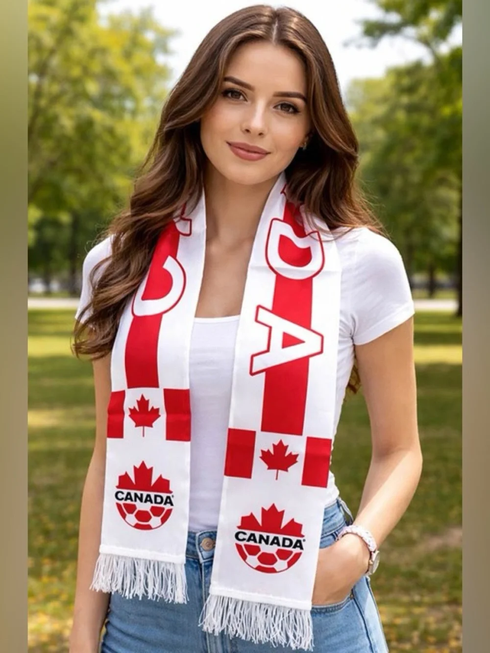 O’ Canada White & Red Patriotic Soccer Fan Gear World Cup Game Day Team Scarf