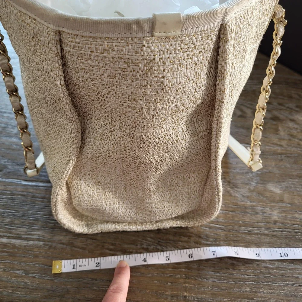 Chanel Lurex Boucle Small Deauville Tote Bag Ivory Gold 31 Rue Cambon 27202807