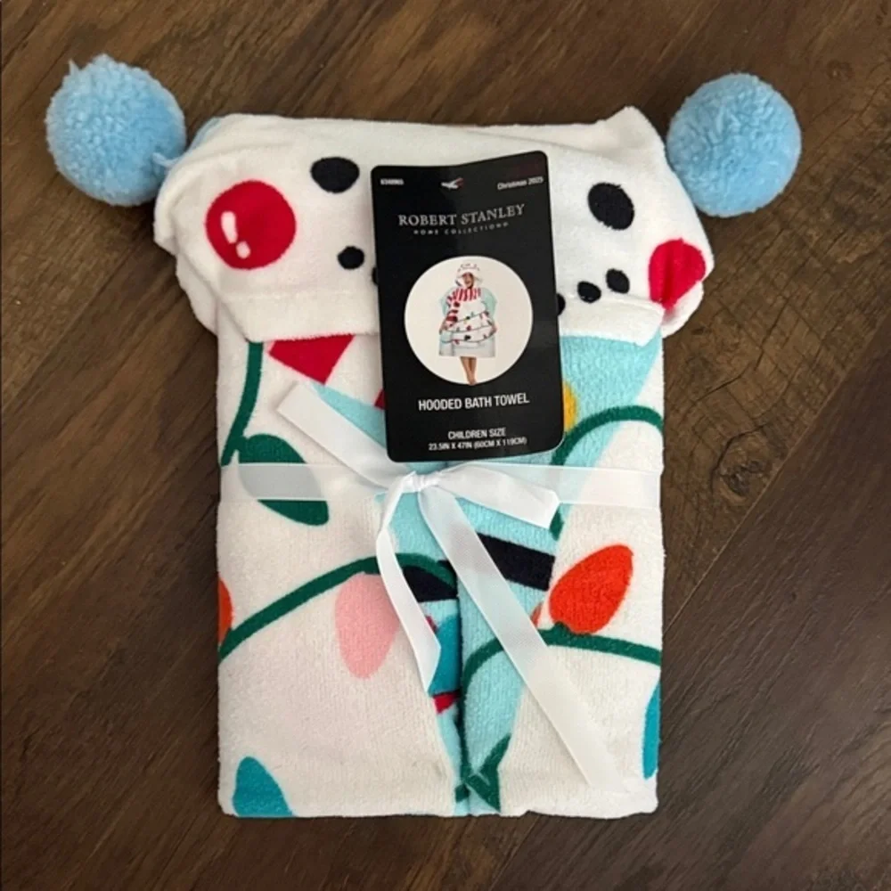Robert Stanley Hooded Bath Towel - White with Multicolor Design