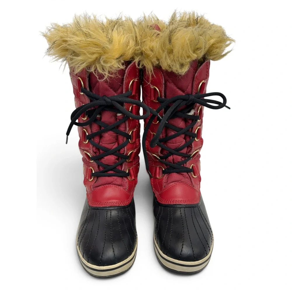 Sorel Tofino Red‎ Quilted Waterproof Winter Boots Mens 10.5 Tall Faux Fur Trim