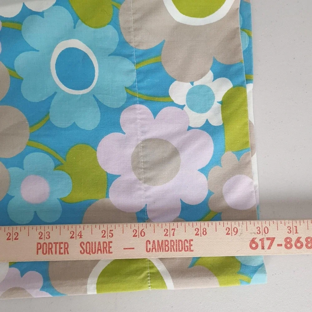 Vntg Floral Fitted Sheet and Pillowcase Blue Green Mod Flower Power Retro Twin
