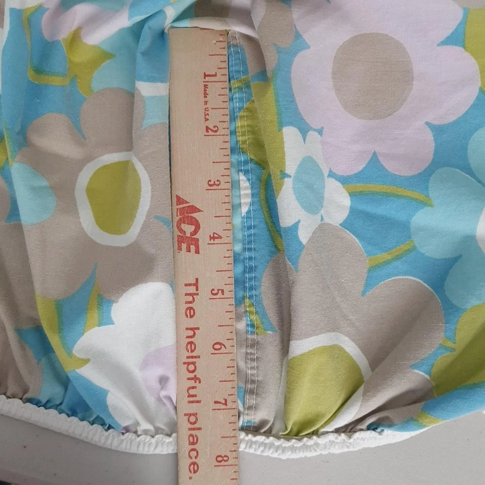 Vntg Floral Fitted Sheet and Pillowcase Blue Green Mod Flower Power Retro Twin