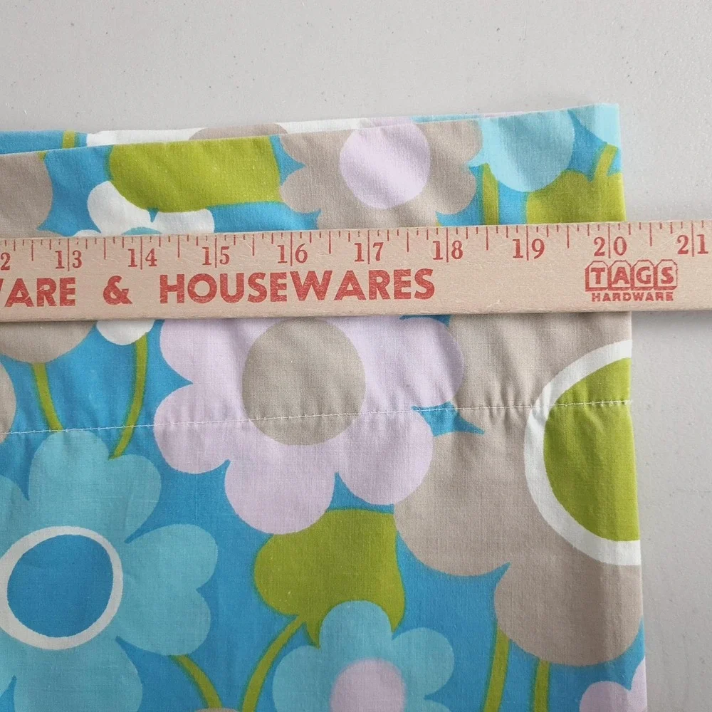 Vntg Floral Fitted Sheet and Pillowcase Blue Green Mod Flower Power Retro Twin