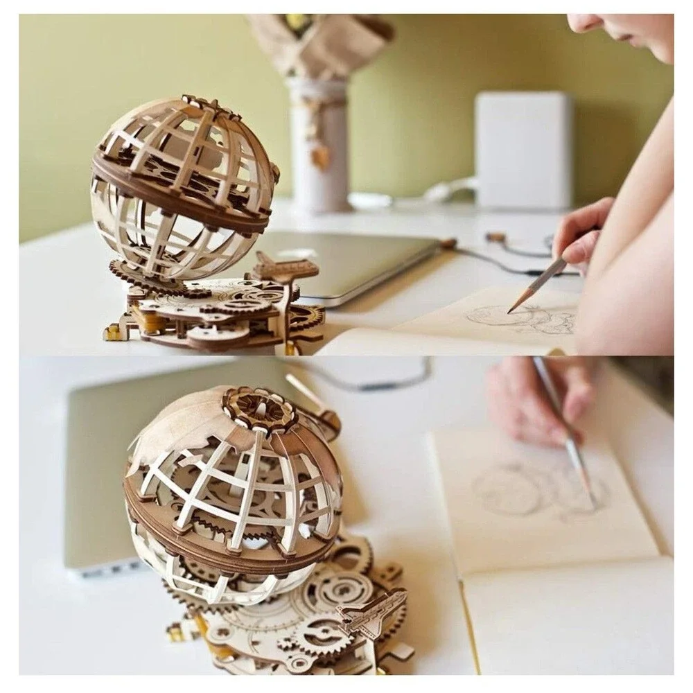UGEARS Globe 3D Wooden Puzzle Assemble Fly Around Mechanical 184 Pieces Adults
