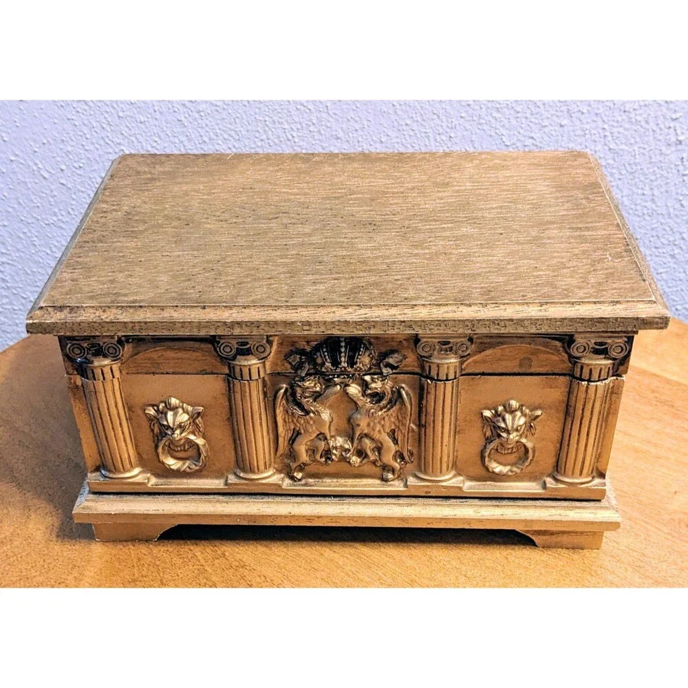 Vintage Kellerman Jewel Case Music Box Wood Florentine Design Mid Century Japan