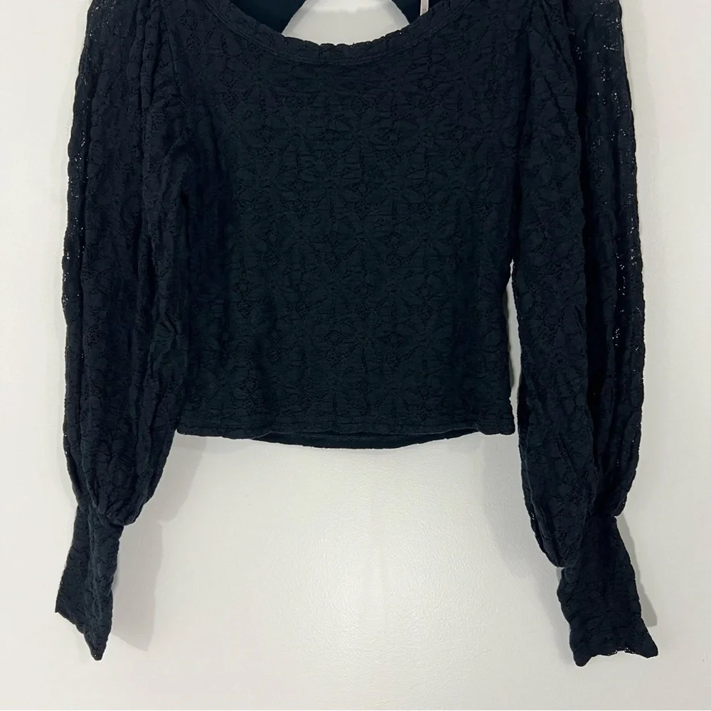Free People Tea Time Top in Black Size XS Long Sleeve Blouse Lace