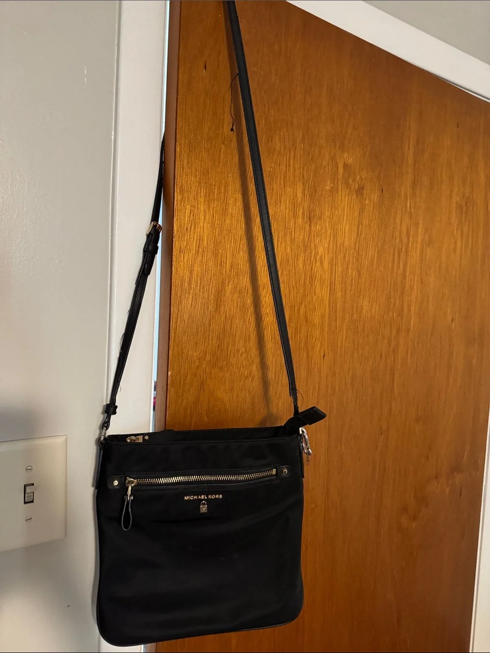 Michael Kors Black Nylon Messenger with Gold Accents