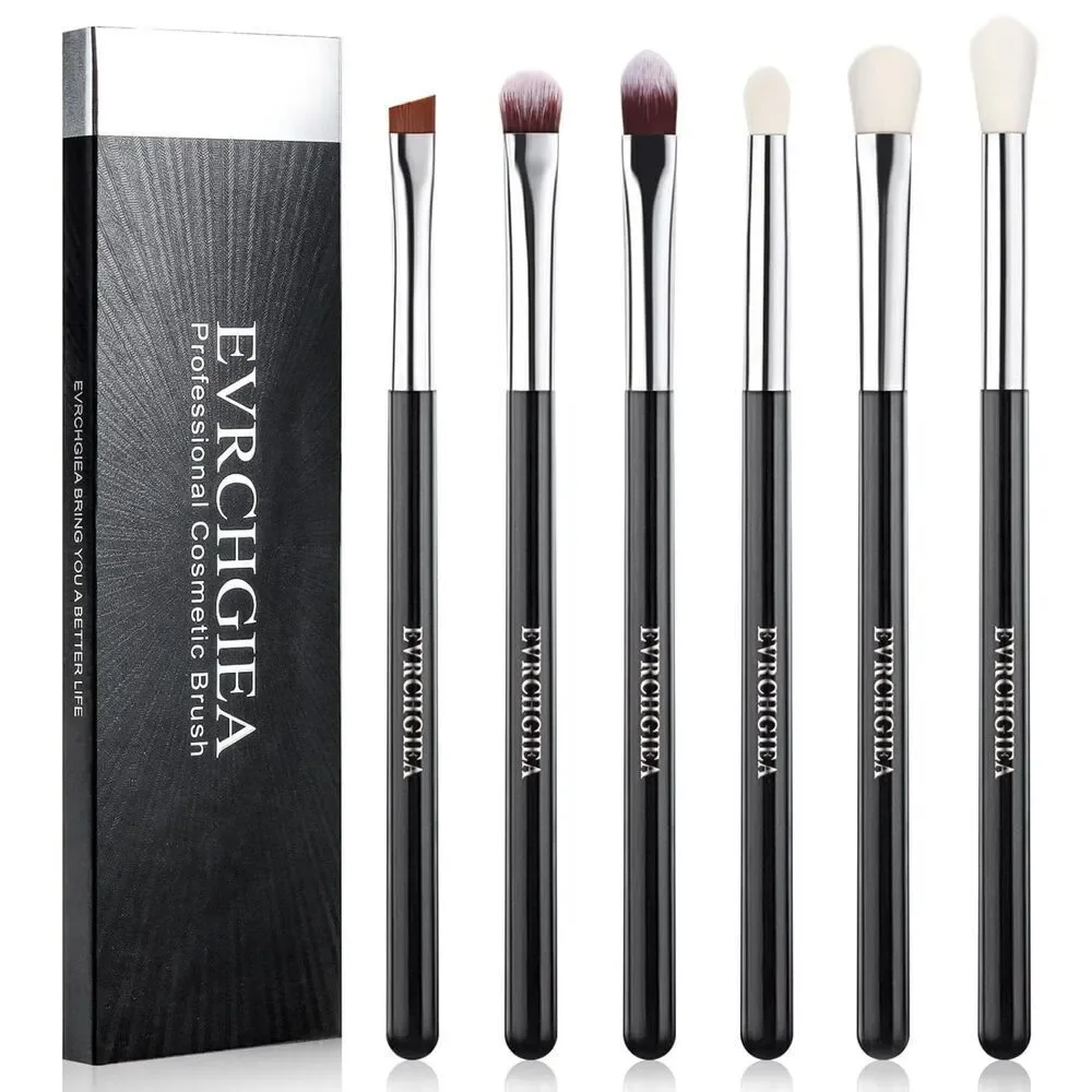 6 Pcs silver Professional Blending Soft Hairs Eye Makeup Brush Set & Wood Handle