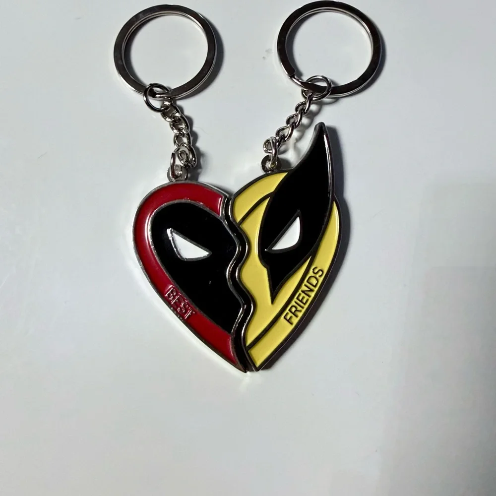 Deadpool and Wolverine Red and Yellow Heart Best Friends Keychain Set NWOT