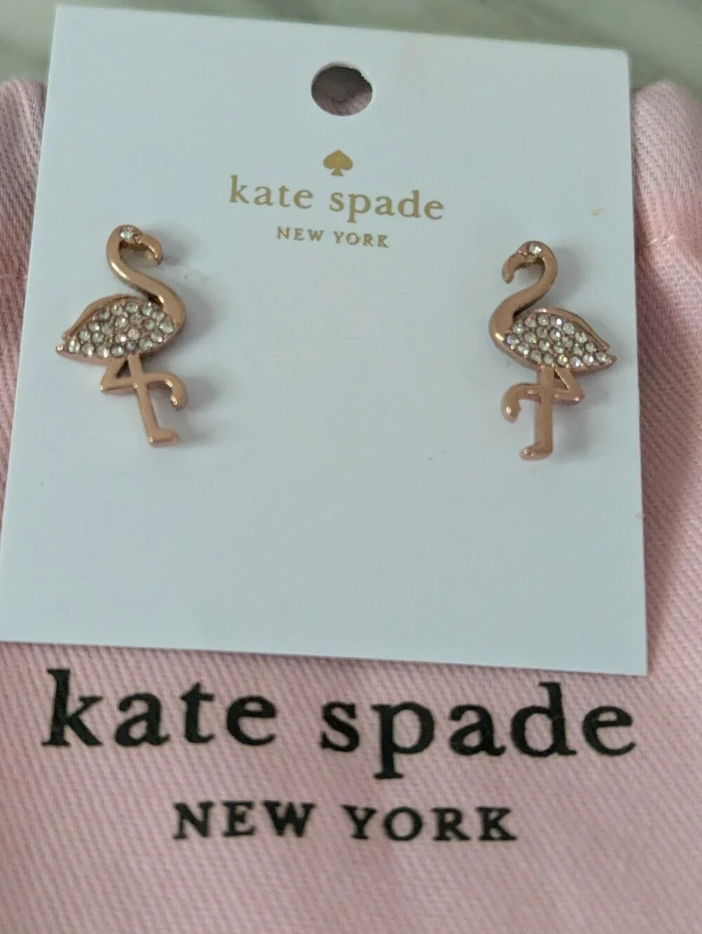 NWT kate spade By The Pool Rose Gold Pave 🦩 🦩 Flamingo Stud Earrings