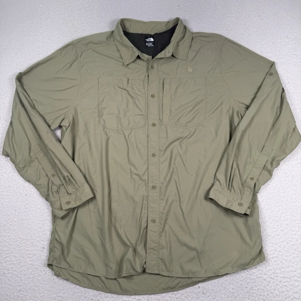 The North Face Shirt Men 2XL Ripstop‎ Button Up Roll Tab Sleeve Zip Pocket *Flaw